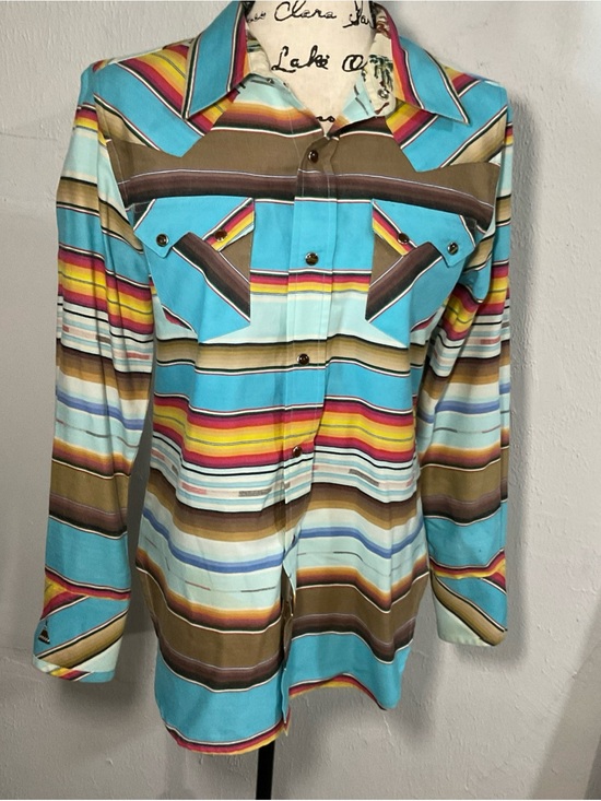 Tasha Polizzi Tops - Tasha Polizzi Turquoise Multi-Stripe Western Button-Down Shirt